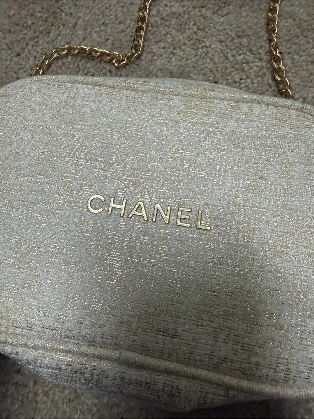 CHANEL makeup cosmetic bag with chain